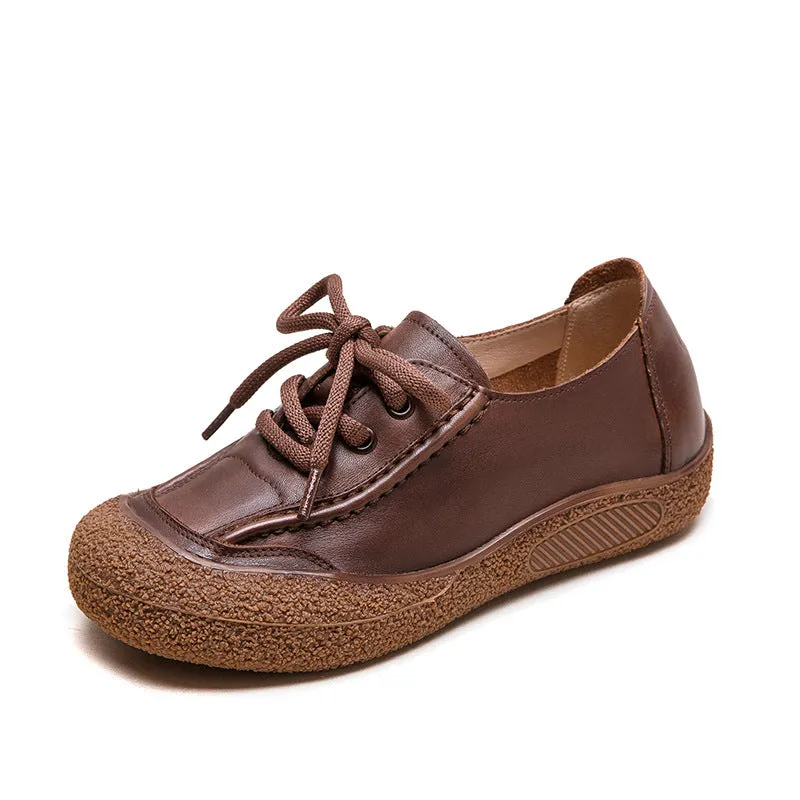 Women Retro Leather Lace-up Flat Casual Shoes