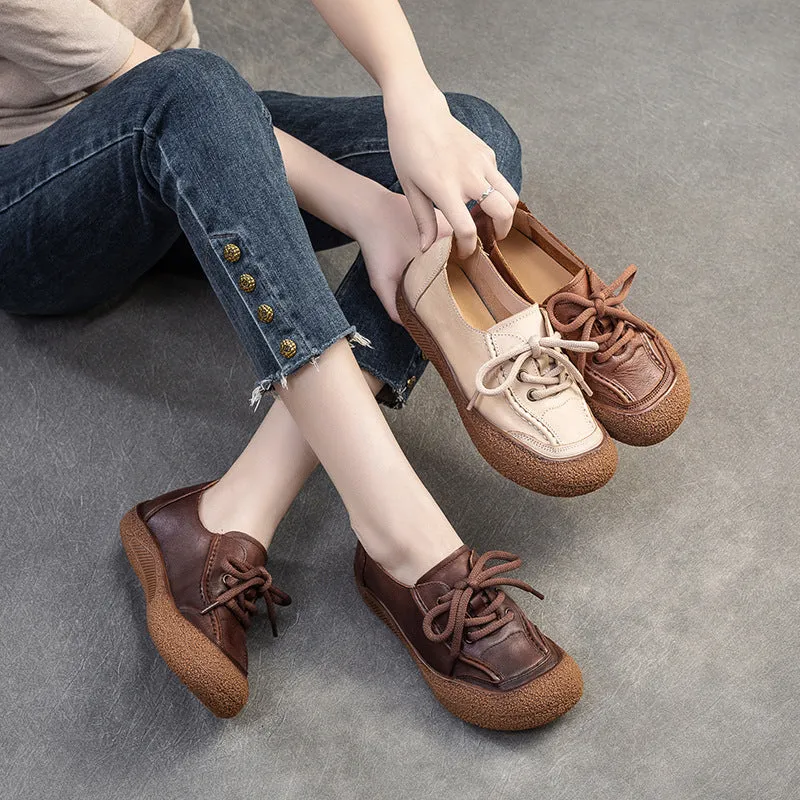 Women Retro Leather Lace-up Flat Casual Shoes