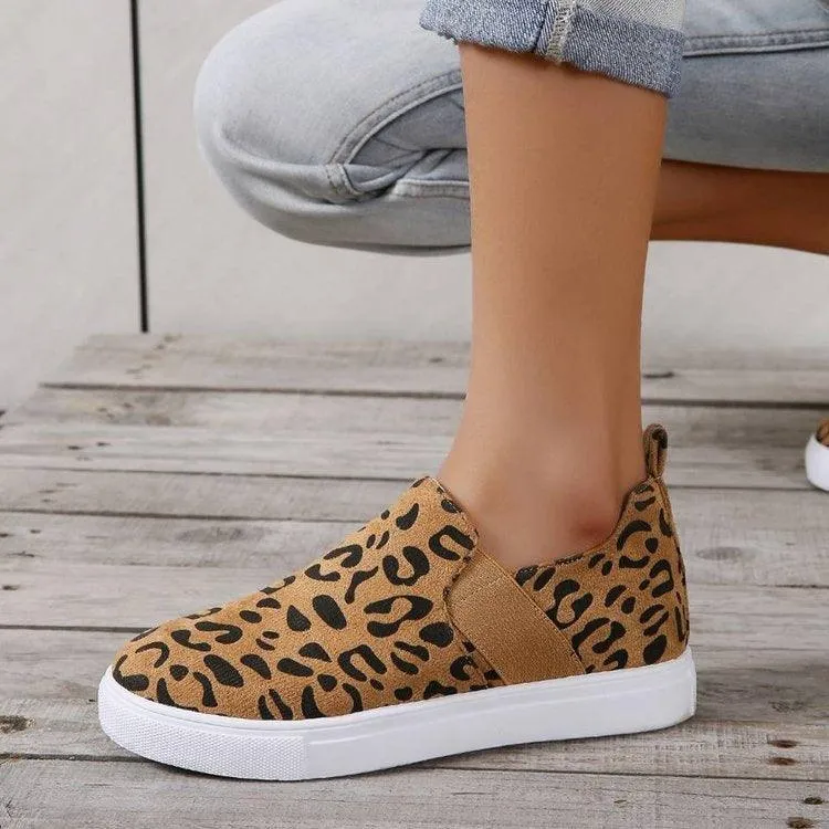 Women’s Canvas Leopard Loafers – Elastic Band Casual Shoes