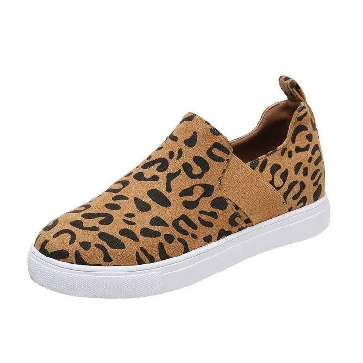 Women’s Canvas Leopard Loafers – Elastic Band Casual Shoes