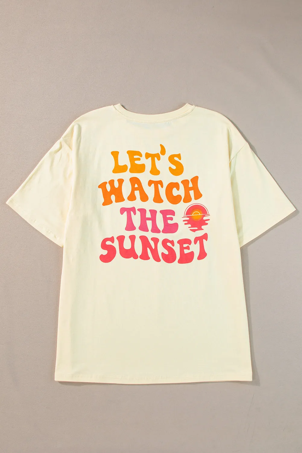 Yellow Cream Back LET'S WATCH THE SUNSET Print Half Sleeve Tee